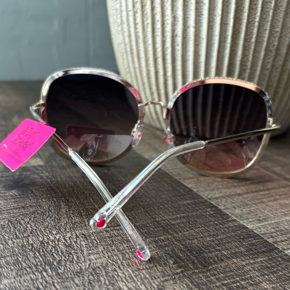Betsey Johnson Rose Gold Frame Gradient Purple-Pink Lens Rhinestone Sunglasses - Picture 8 of 13